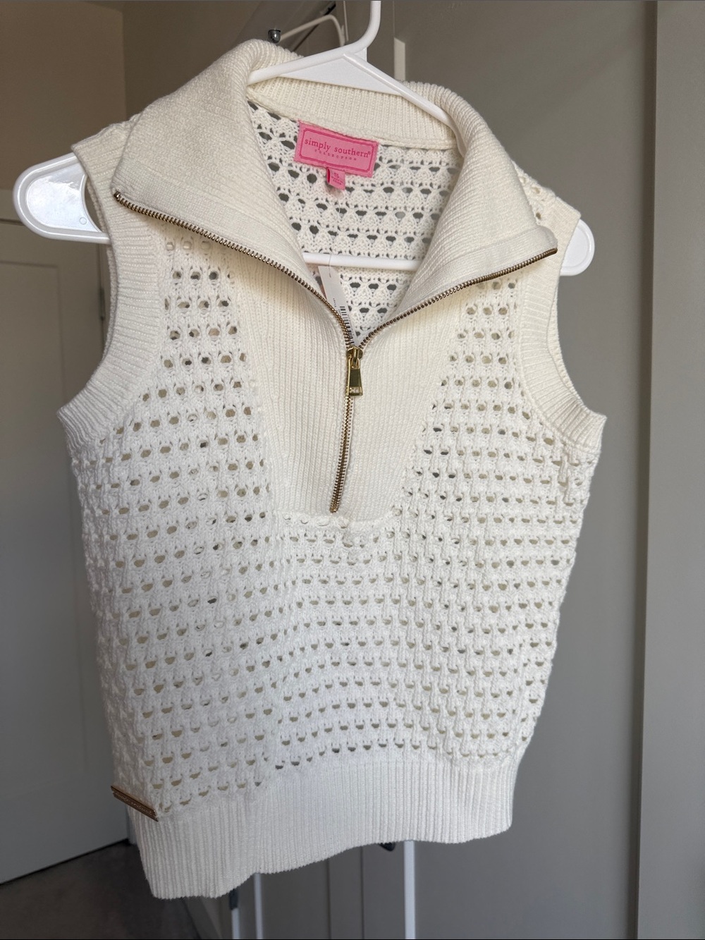 Simply Southern Cream Openwork Half-Zip Pullover Vest
